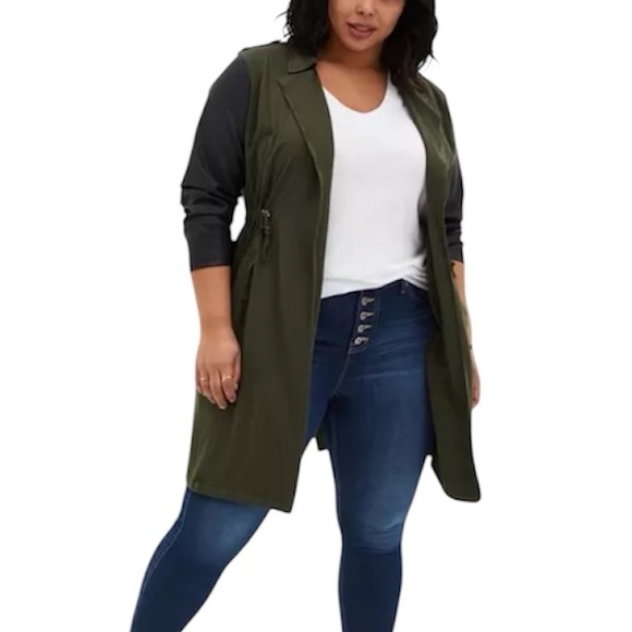 Torrid Olive Green Twill & Faux Leather Midi Length Anorak - Picture 2 of 15